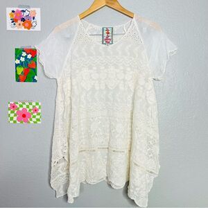 Johnny Was Sutera Tunic Top embroidered cream sz xs